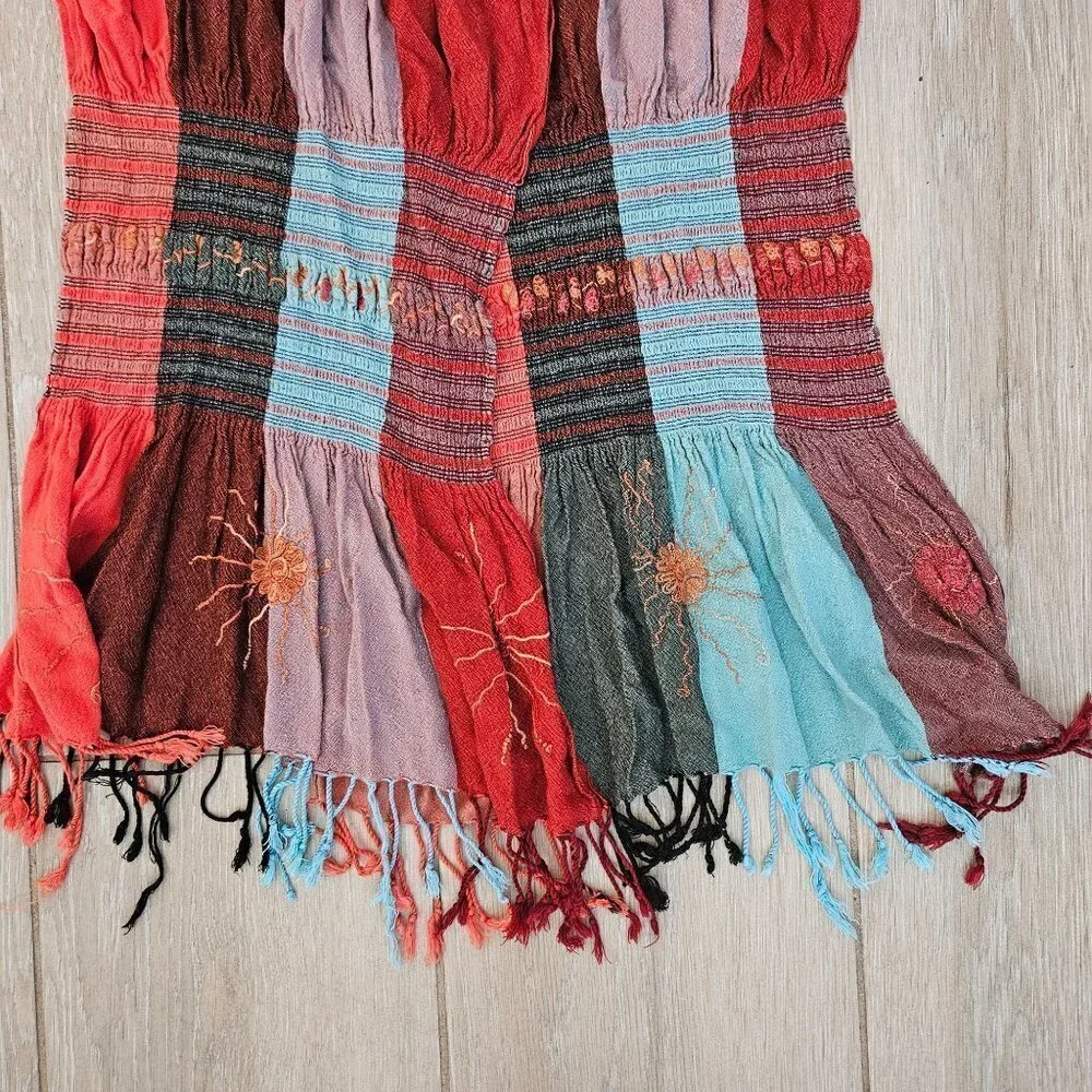 Scarf Shawl Women Multicoloured Patchwork‎ Light Ruffled Embroidery Sun Detail